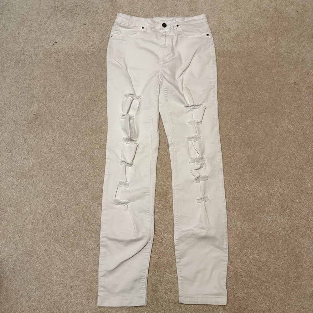 White Distressed Women Stretchy Jeans (jeggings) (like new)